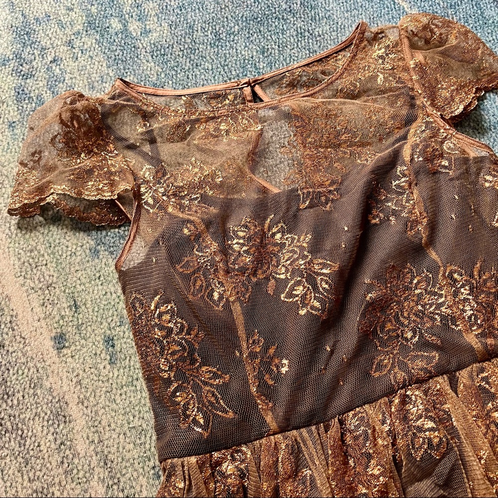 Moulinette Soeurs Gold Lace Overlay Dress